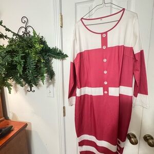 Pink and White Button-Up Dress